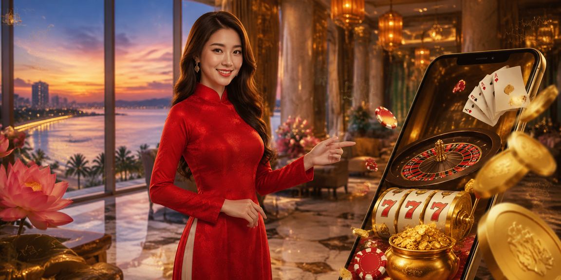 Người phụ nữ mặc áo dài tại Đà Nẵng sử dụng điện thoại truy cập casino di động